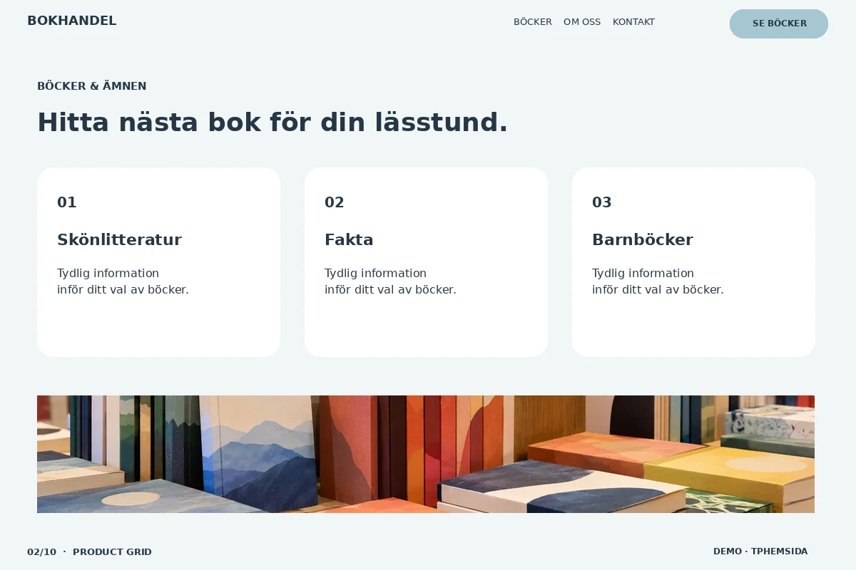 Product Grid – Böcker & ämnen för bokhandel