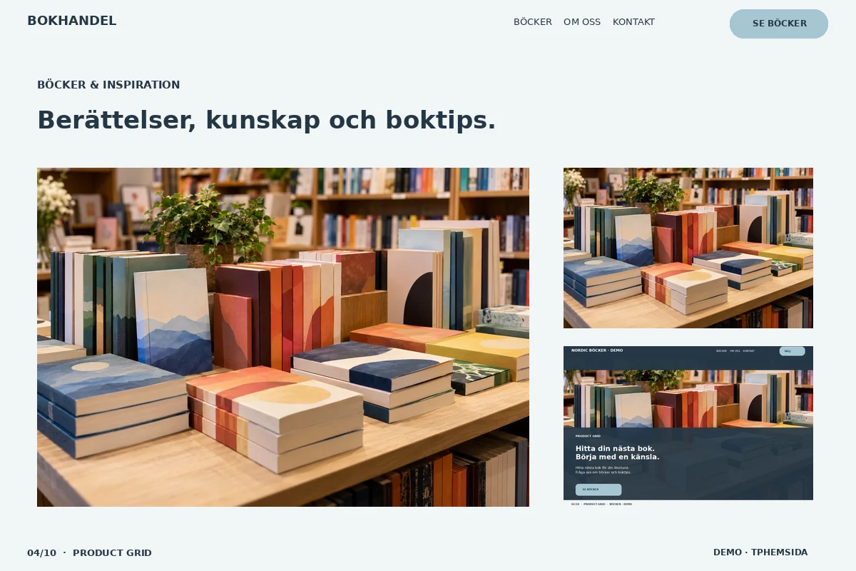 Product Grid – Bokgalleri för bokhandel