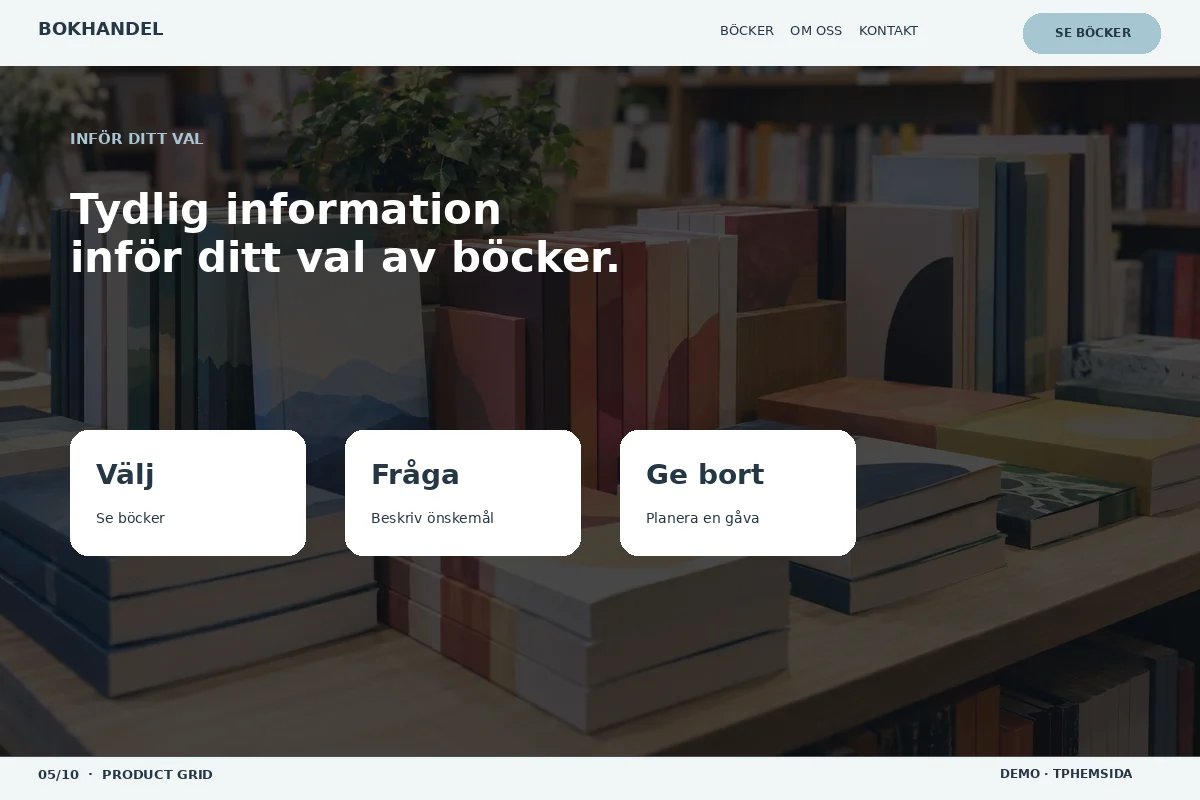 Product Grid – Inför ditt val för bokhandel