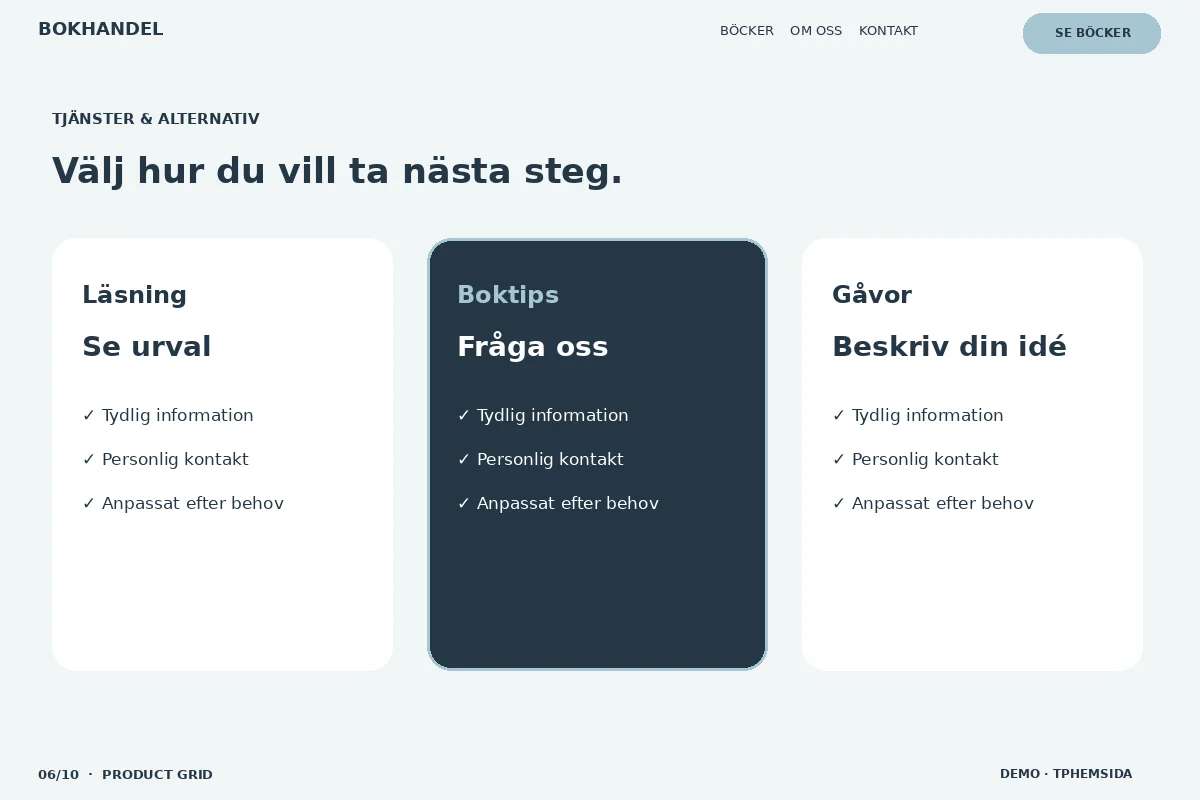 Product Grid – Välj & fråga för bokhandel