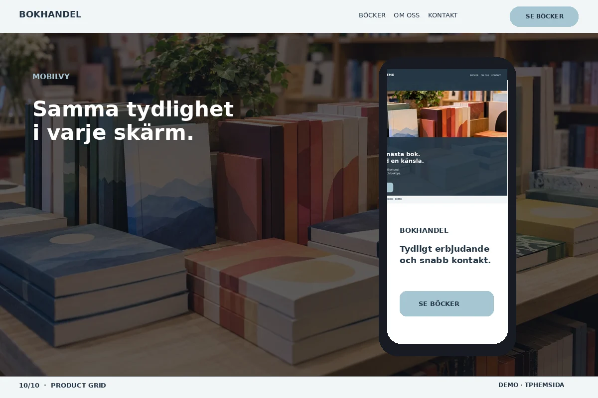 Product Grid – Mobilvy för bokhandel