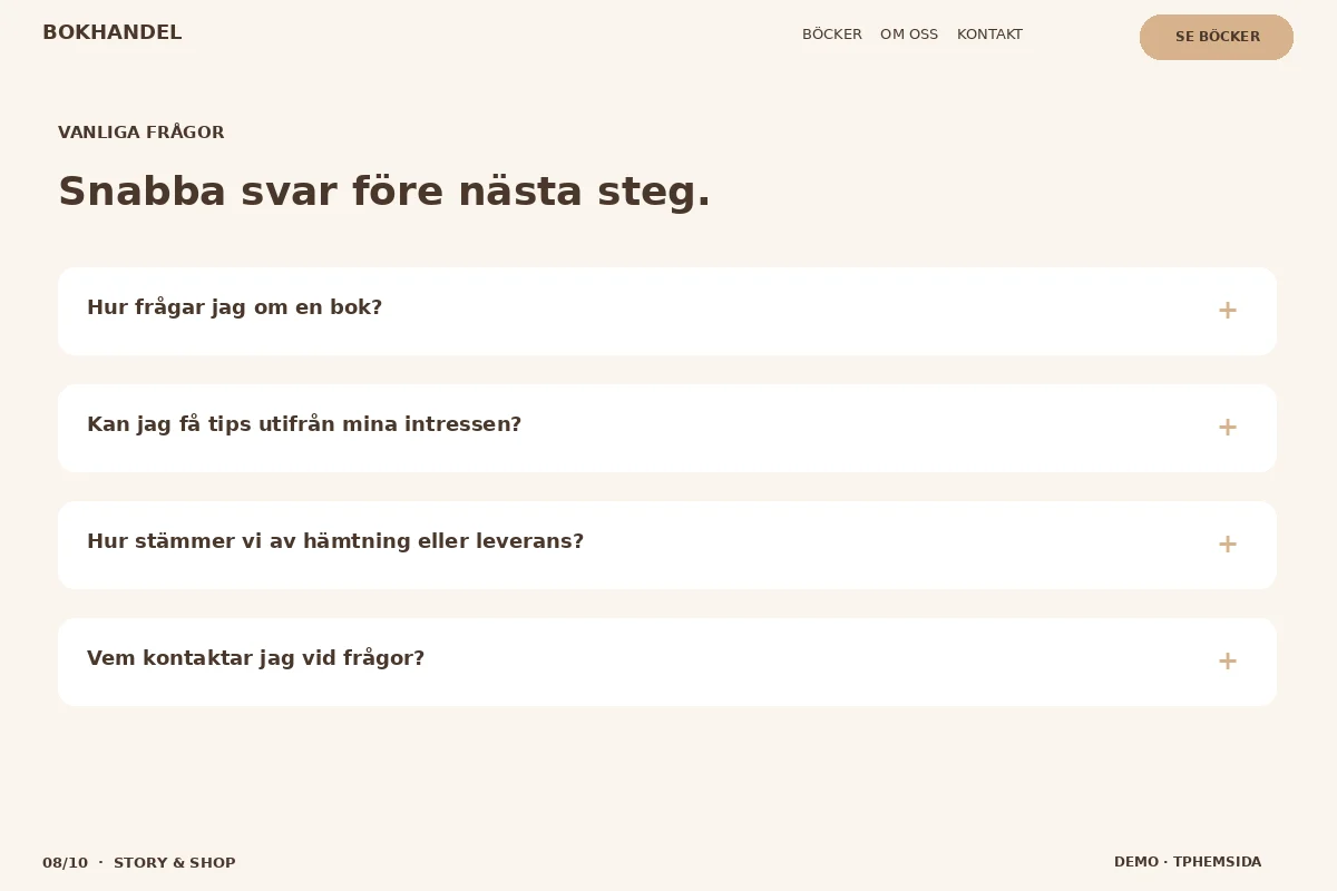Story & Shop – Vanliga frågor för bokhandel
