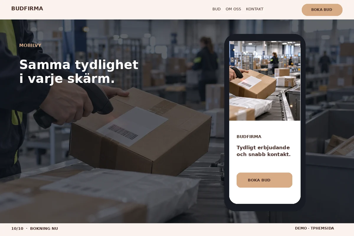 Bokning Nu – Mobilvy för budfirma