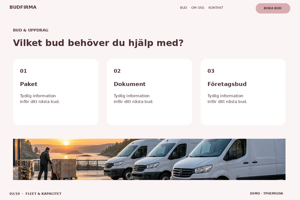 Fleet & Kapacitet – Bud & uppdrag för budfirma