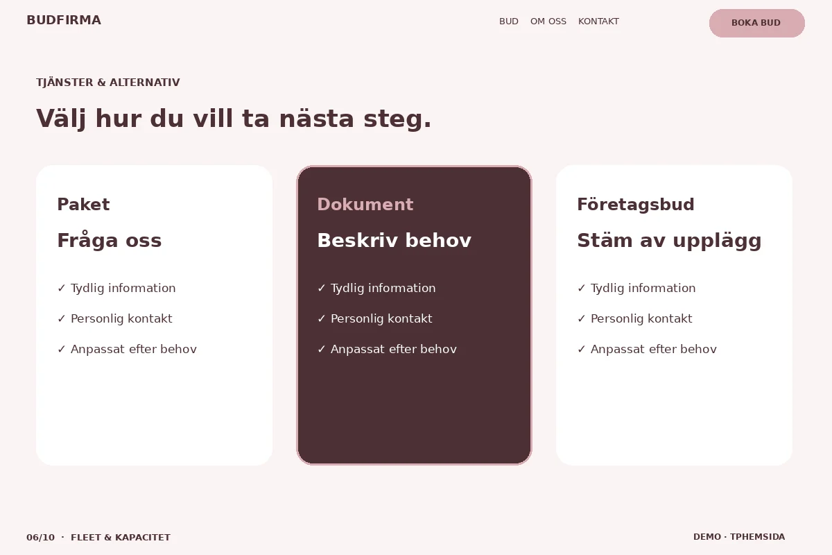 Fleet & Kapacitet – Välj & fråga för budfirma