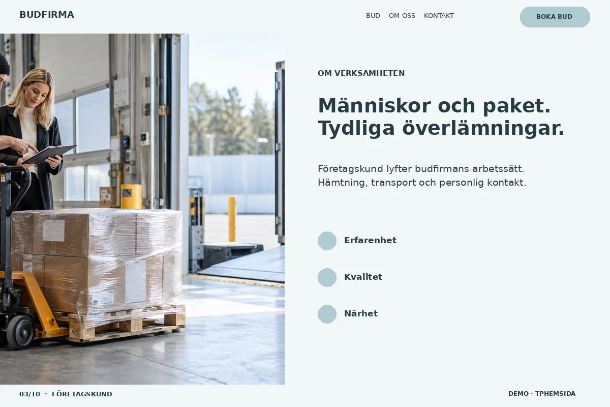 Företagskund – Om budfirman för budfirma