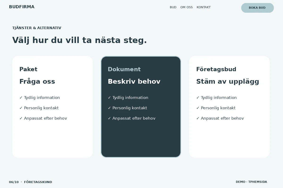 Företagskund – Välj & fråga för budfirma