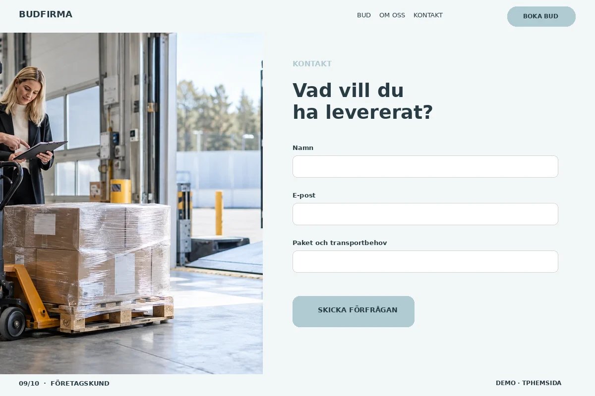 Företagskund – Kontakt för budfirma