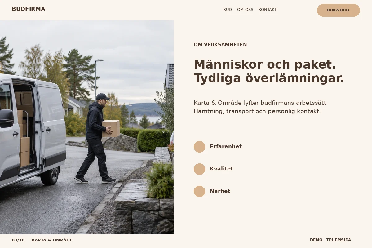 Karta & Område – Om budfirman för budfirma