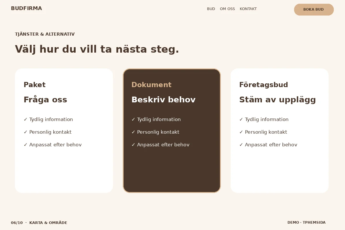 Karta & Område – Välj & fråga för budfirma