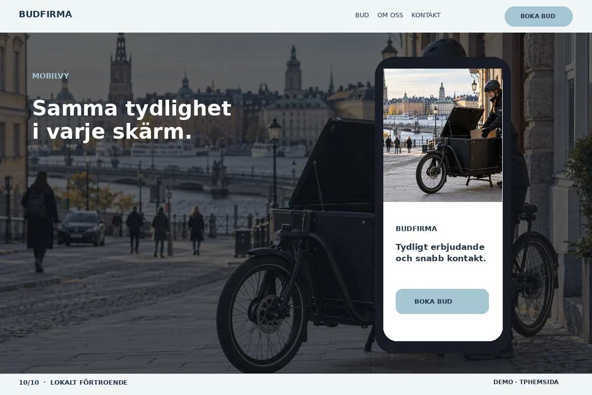 Lokalt Förtroende – Mobilvy för budfirma