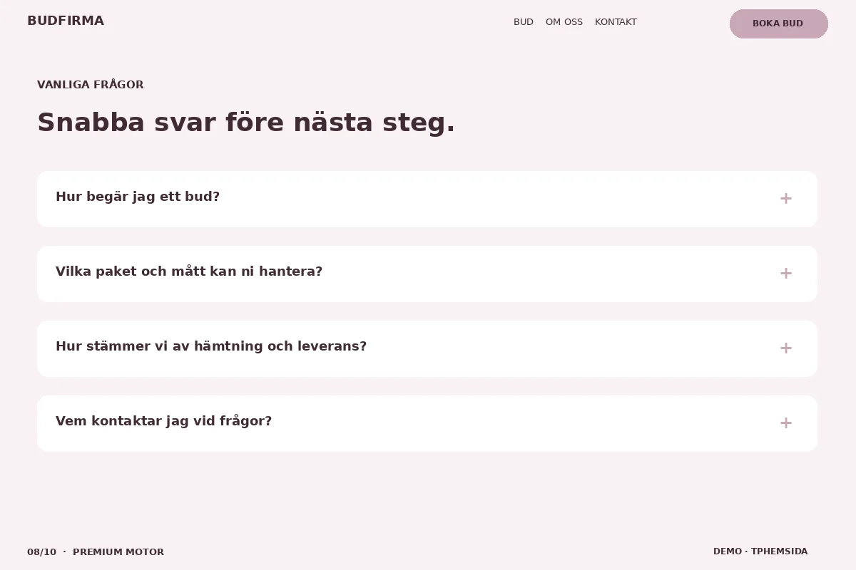Premium Motor – Vanliga frågor för budfirma