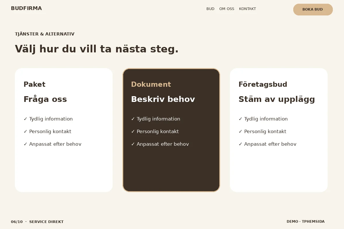 Service Direkt – Välj & fråga för budfirma