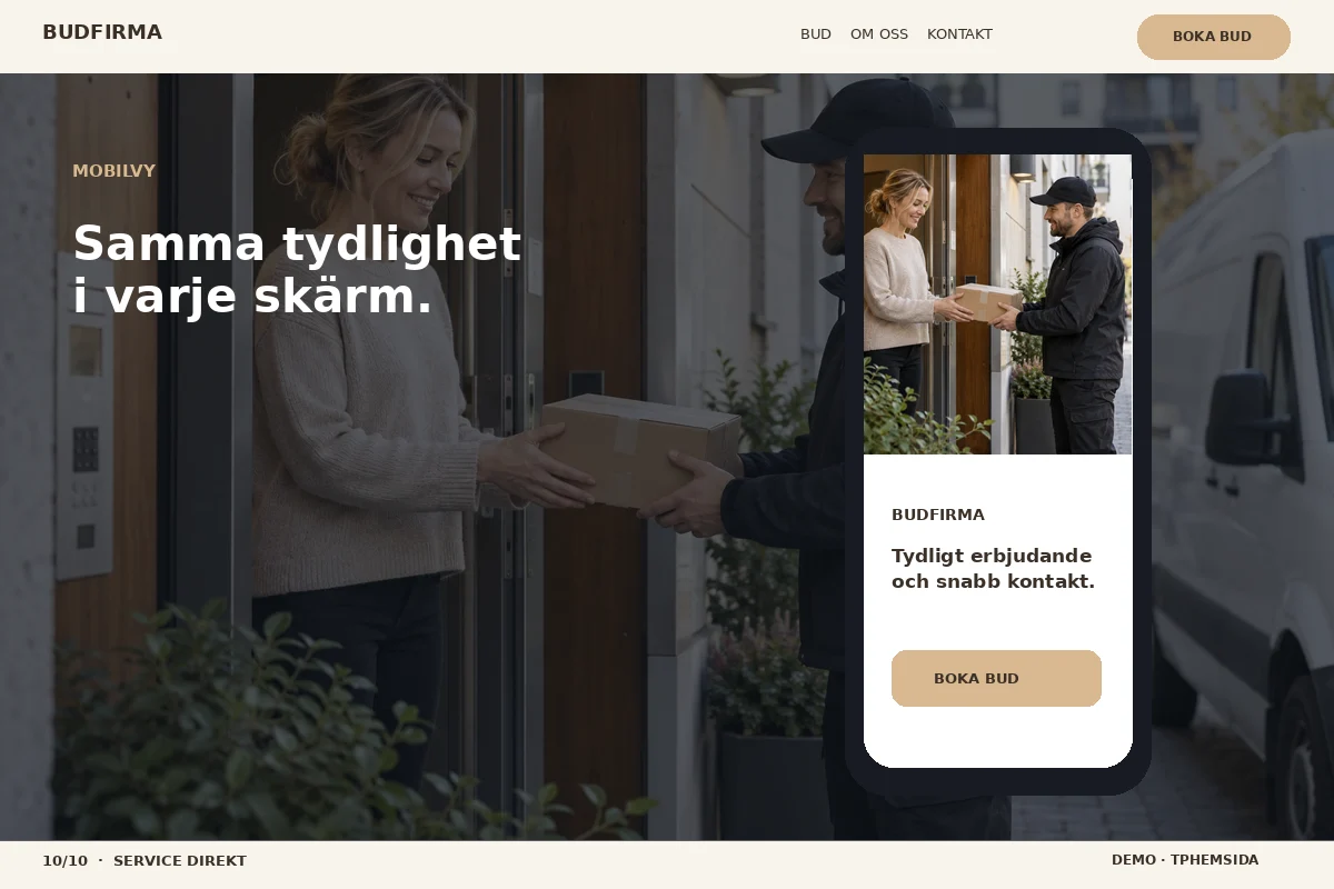 Service Direkt – Mobilvy för budfirma