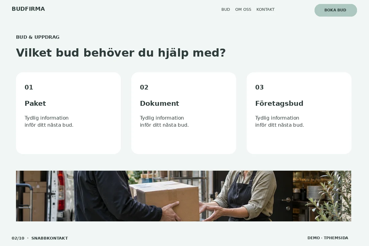 Snabbkontakt – Bud & uppdrag för budfirma