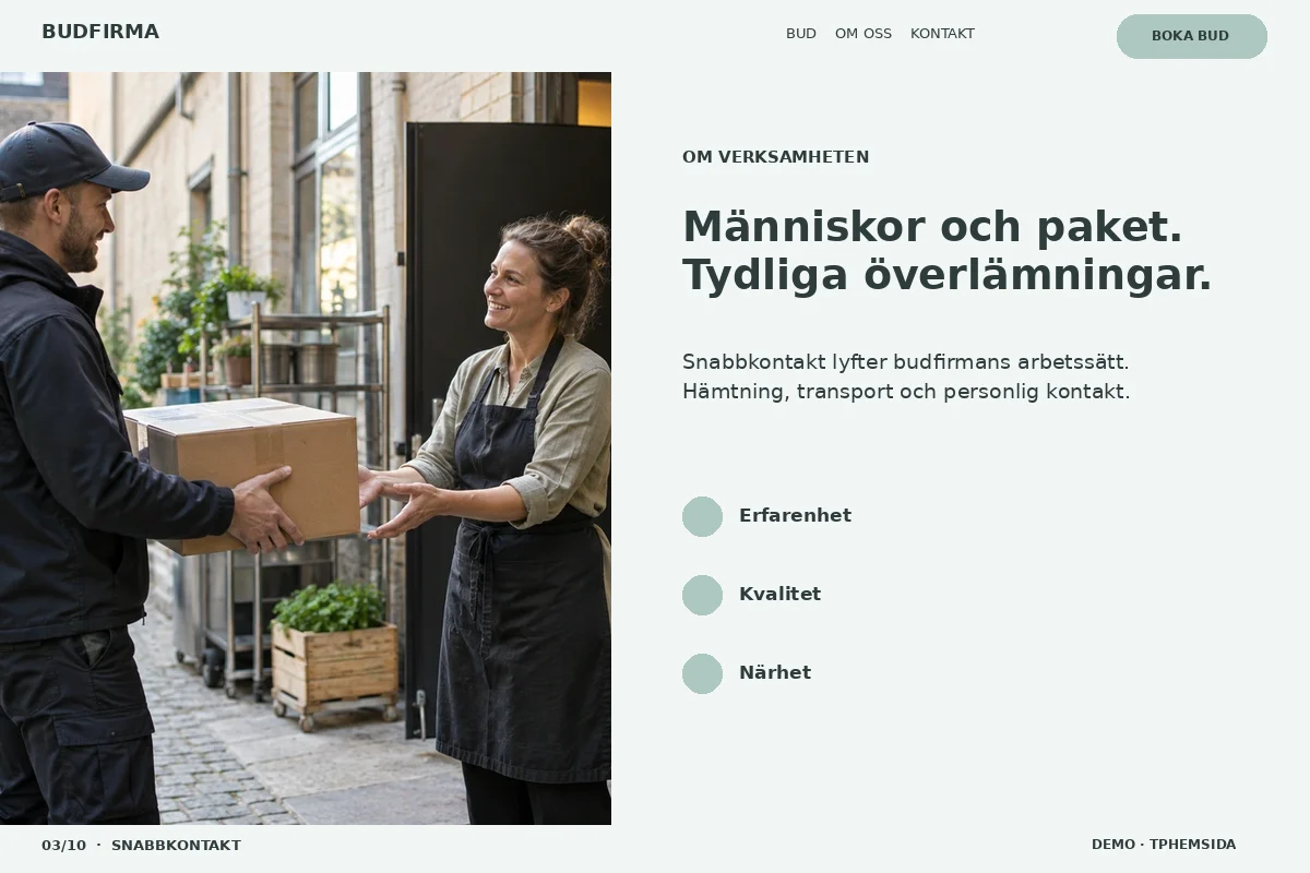 Snabbkontakt – Om budfirman för budfirma