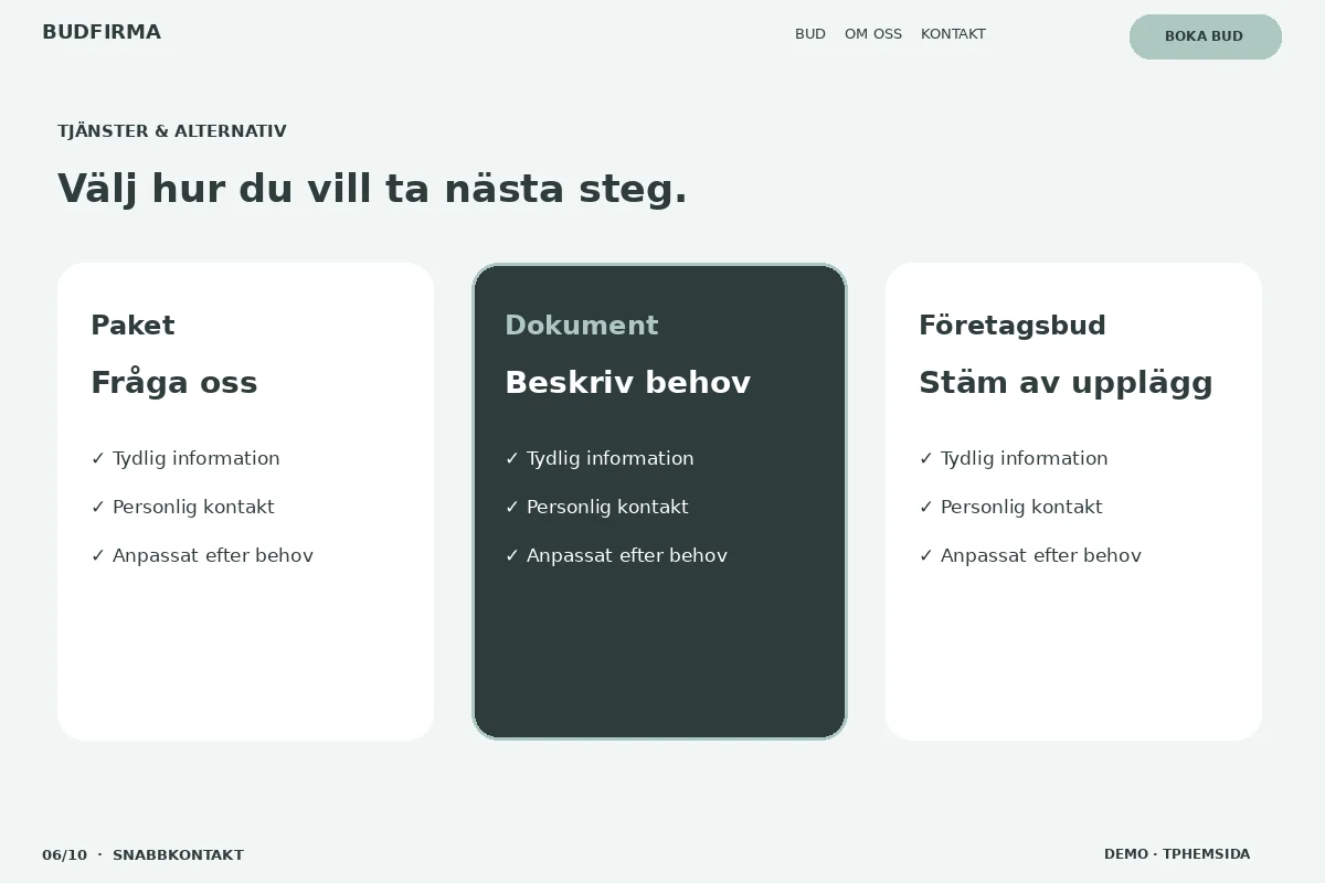 Snabbkontakt – Välj & fråga för budfirma