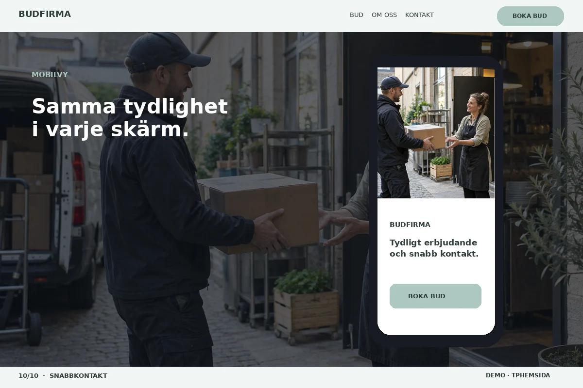 Snabbkontakt – Mobilvy för budfirma