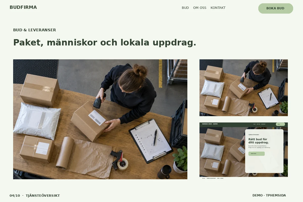 Tjänsteöversikt – Budgalleri för budfirma