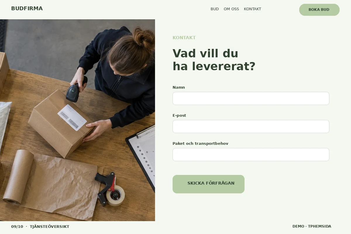Tjänsteöversikt – Kontakt för budfirma