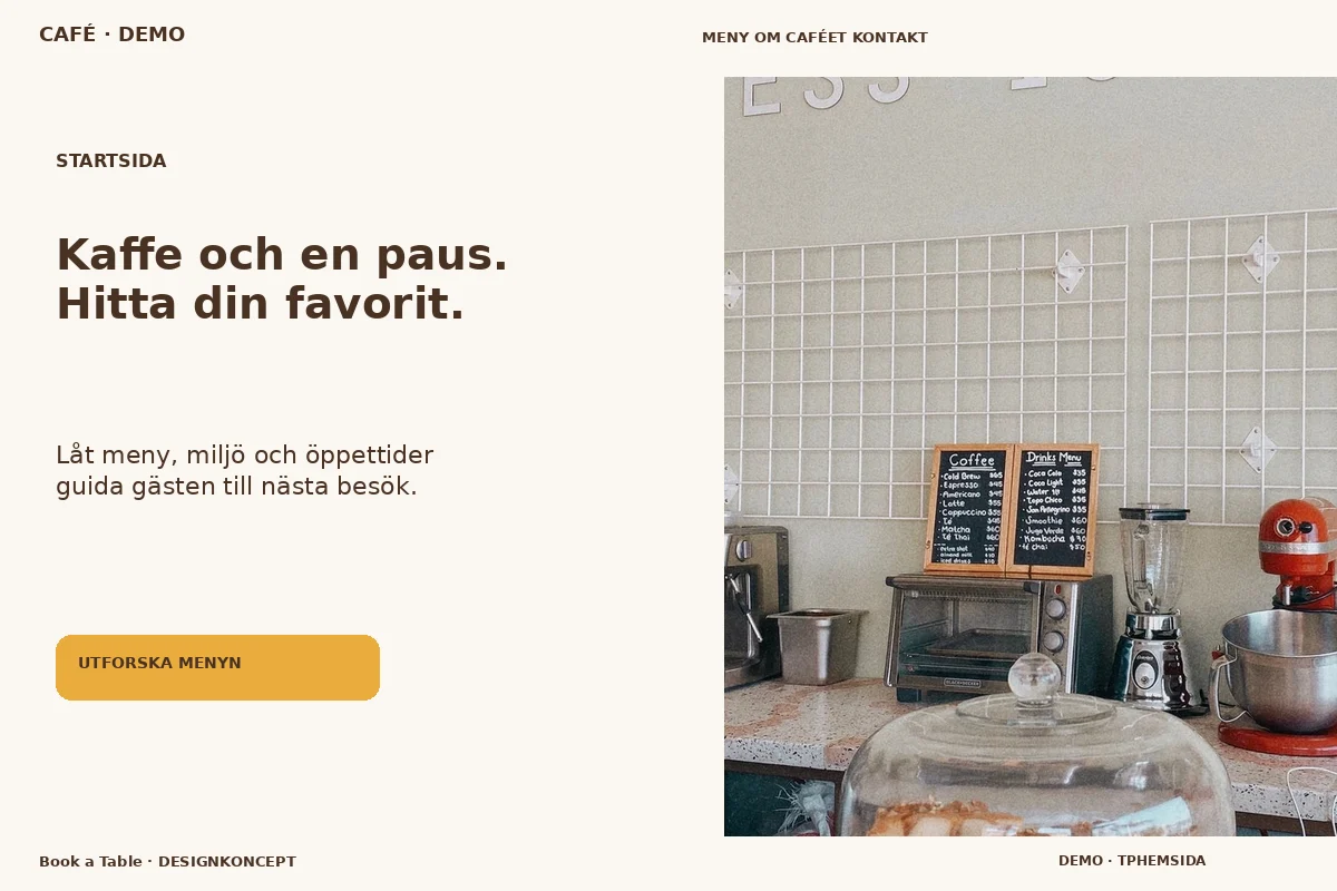 Book a Table – Startsida för café