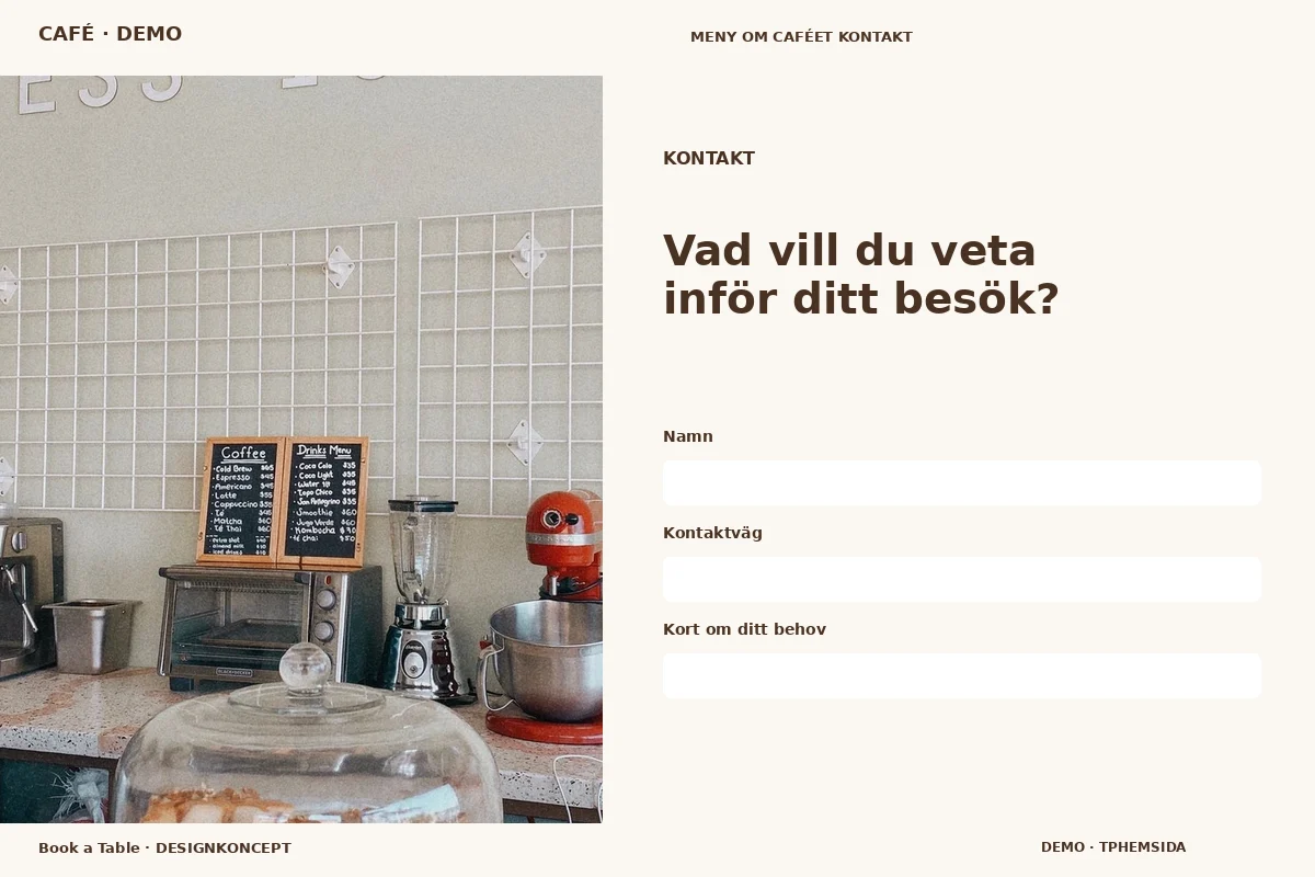 Book a Table – Kontakt för café