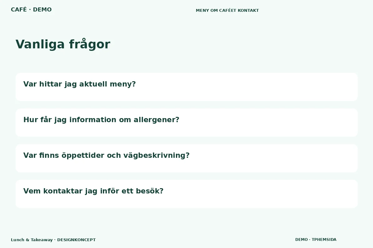 Lunch & Takeaway – Vanliga frågor för café