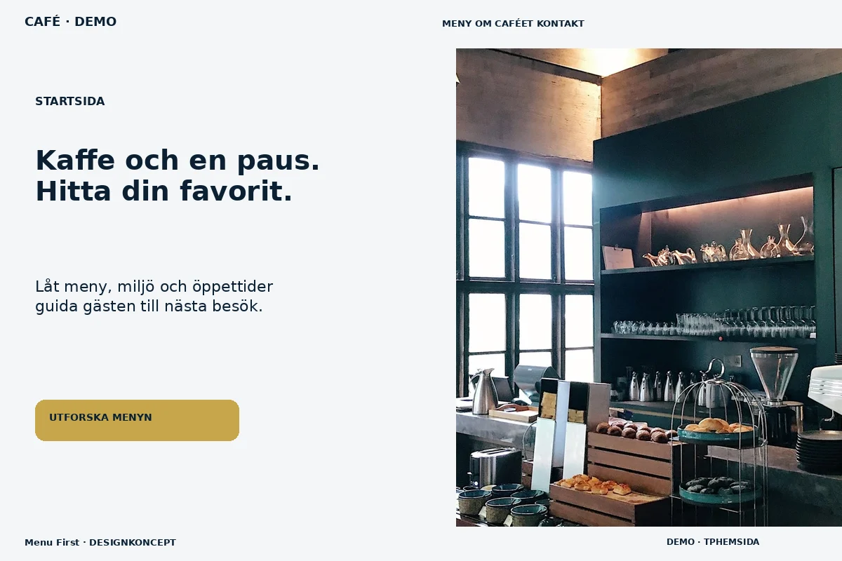 Menu First – Startsida för café