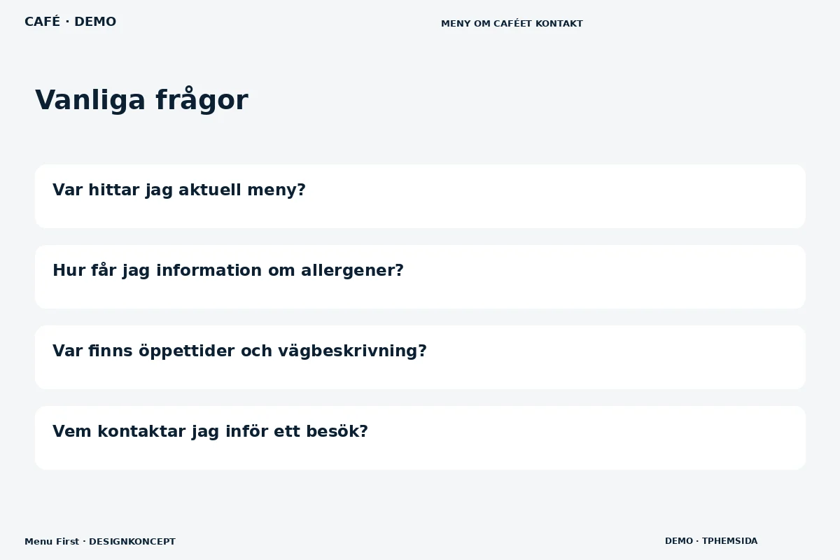 Menu First – Vanliga frågor för café