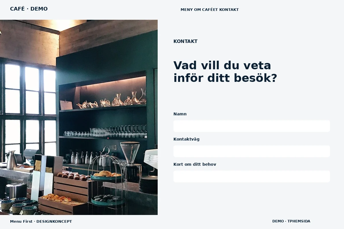 Menu First – Kontakt för café