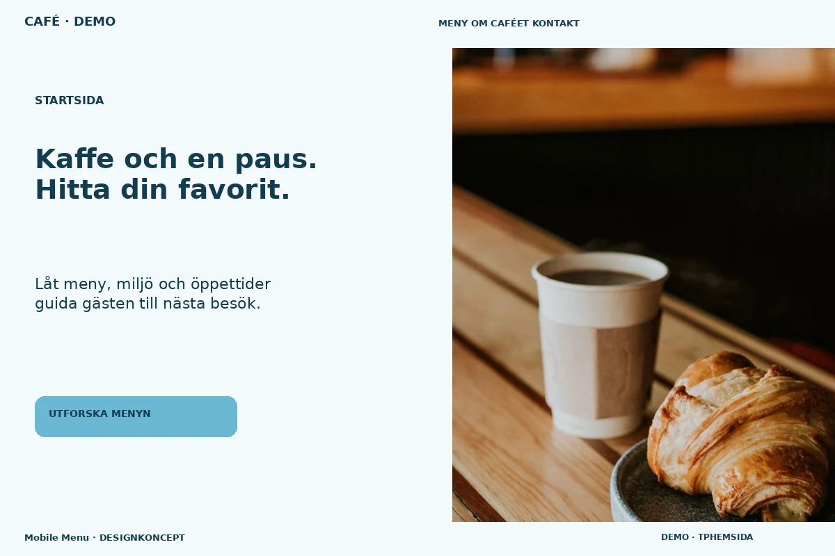 Mobile Menu – Startsida för café