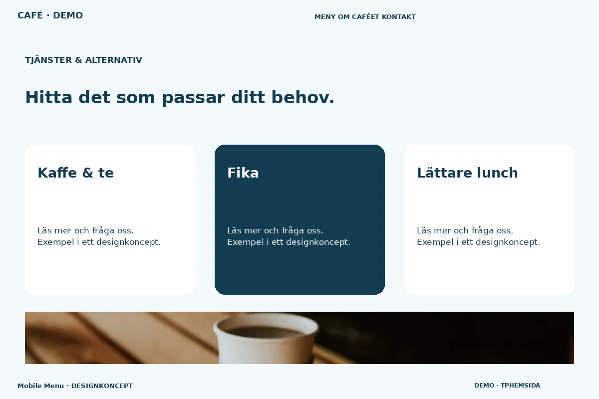 Mobile Menu – Tjänster & alternativ för café
