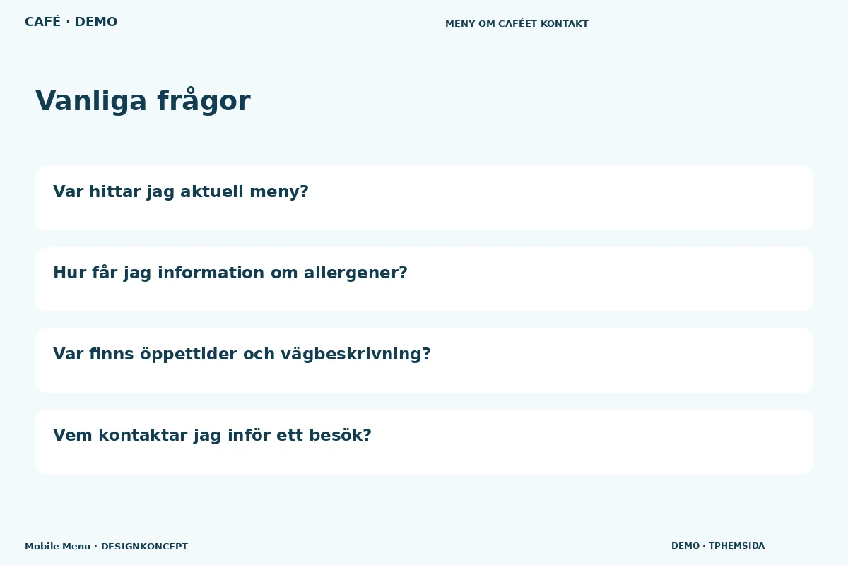Mobile Menu – Vanliga frågor för café