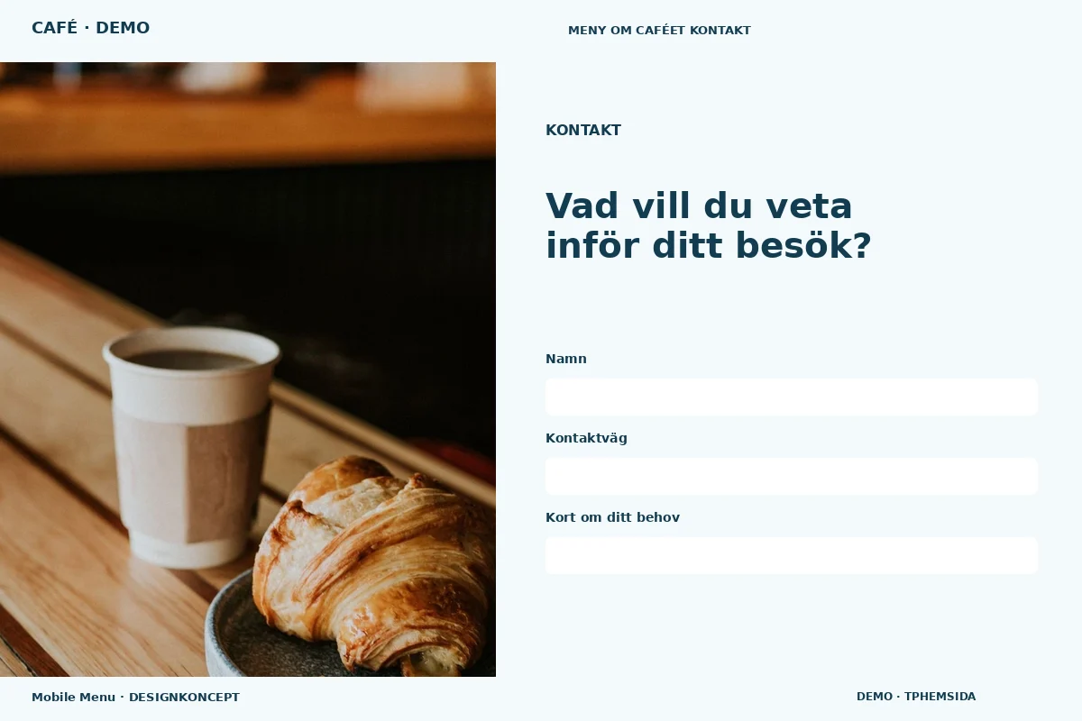 Mobile Menu – Kontakt för café