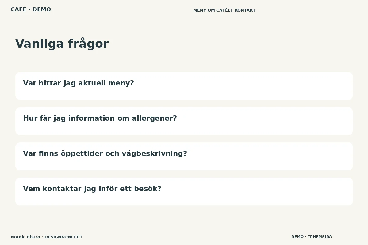 Nordic Bistro – Vanliga frågor för café