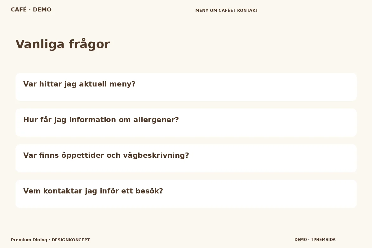 Premium Dining – Vanliga frågor för café