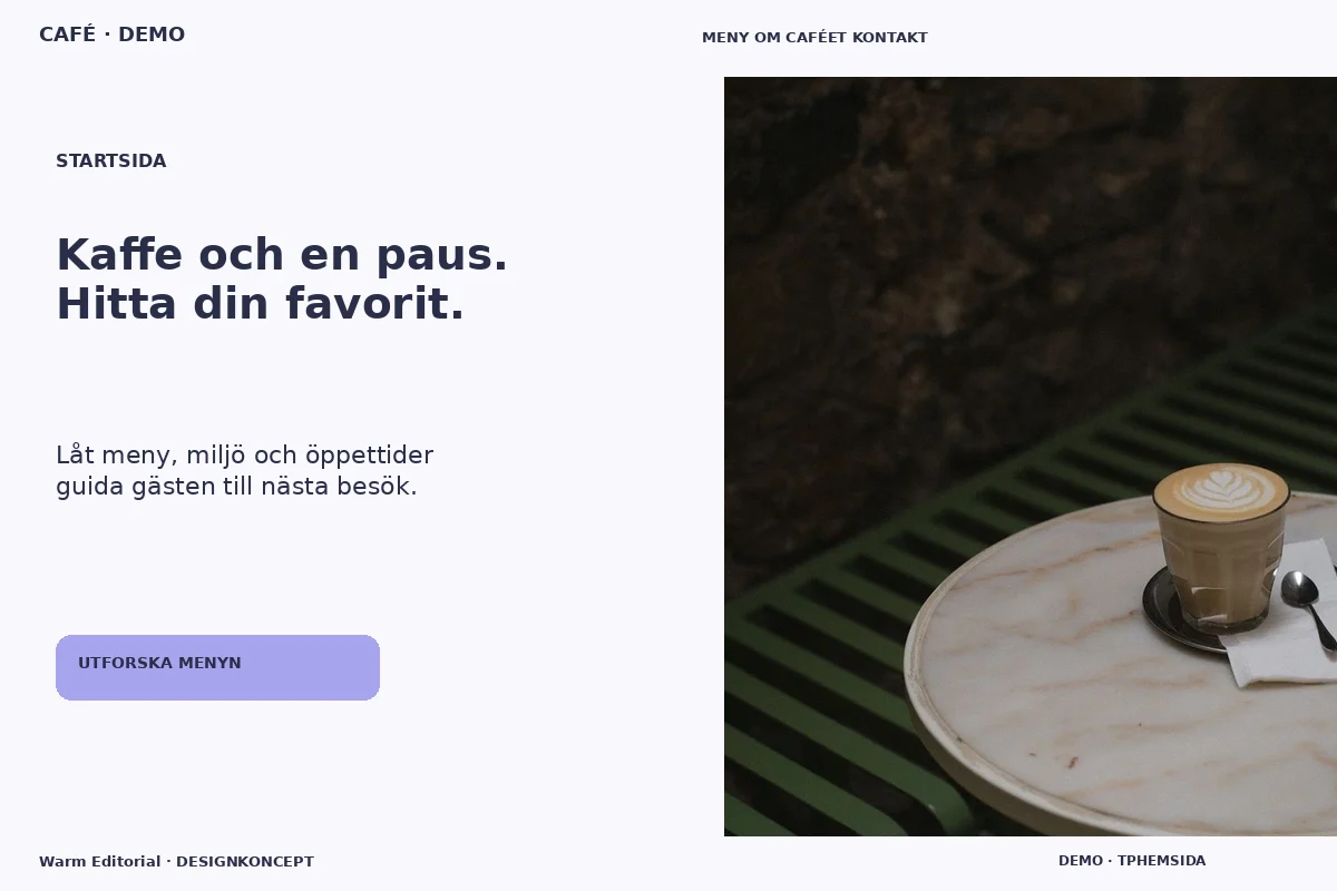 Warm Editorial – Startsida för café