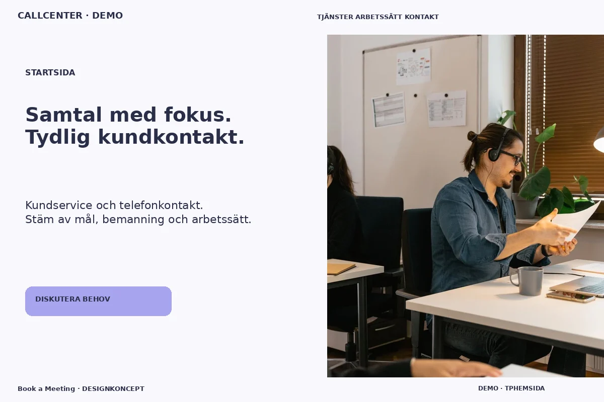 Book a Meeting – Startsida för callcenter