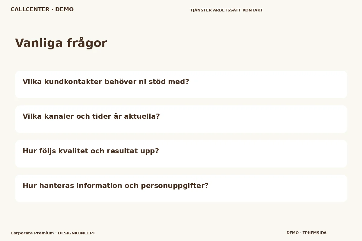 Corporate Premium – Vanliga frågor för callcenter