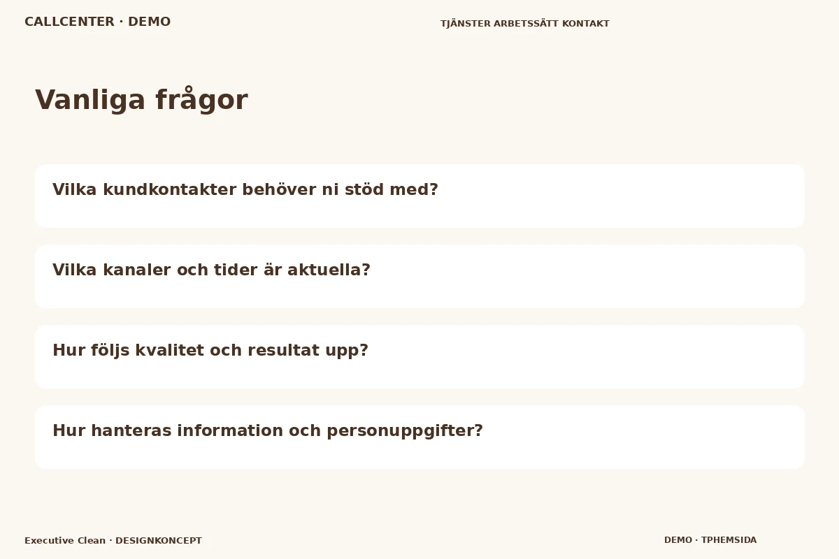 Executive Clean – Vanliga frågor för callcenter