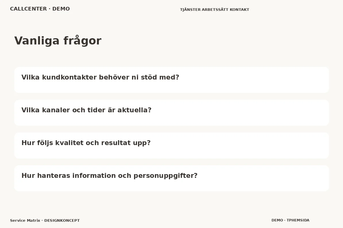 Service Matrix – Vanliga frågor för callcenter