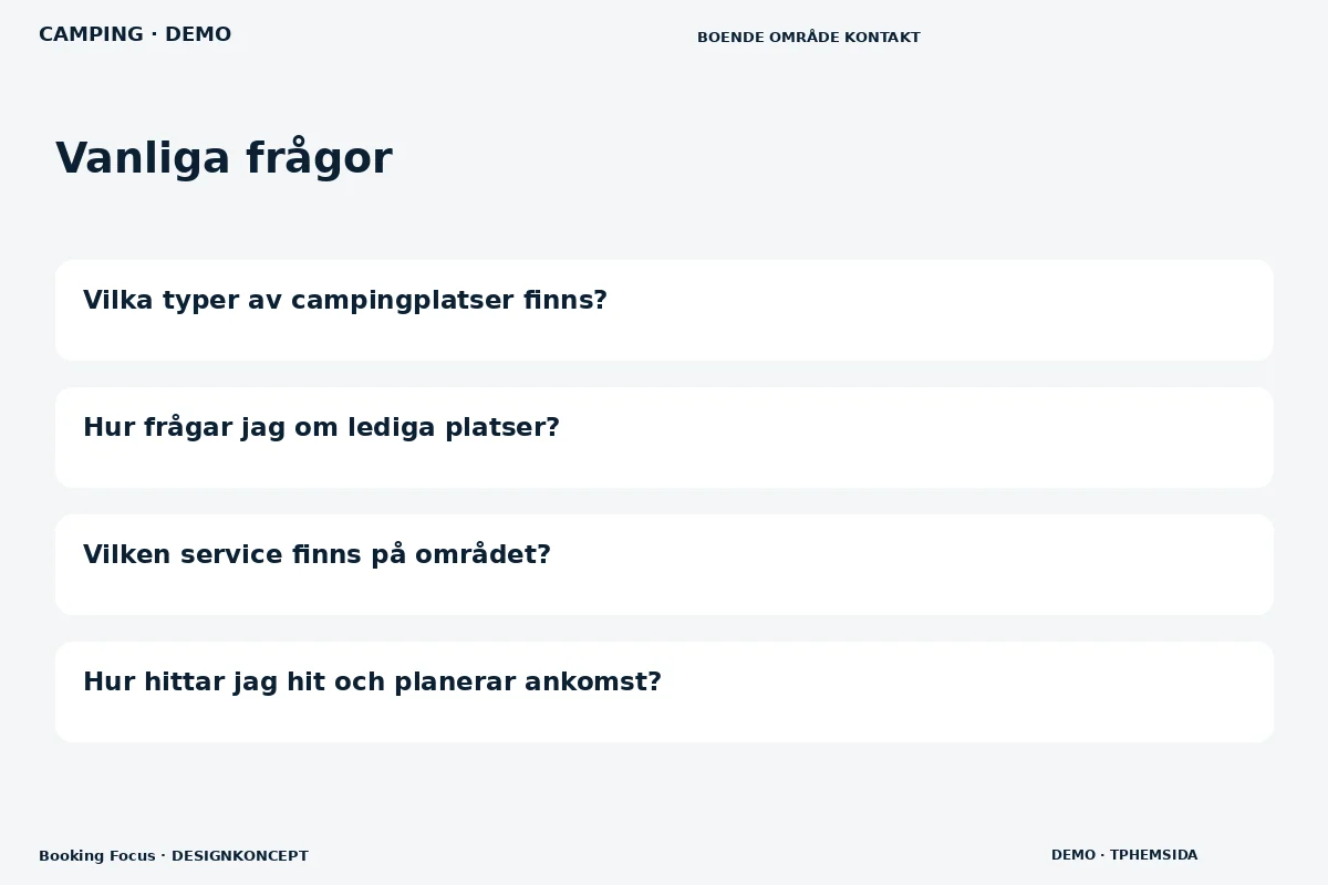 Booking Focus – Vanliga frågor för camping