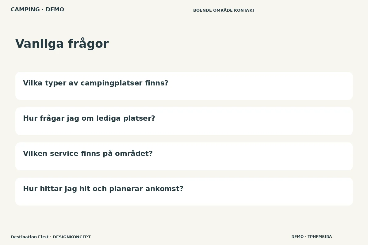 Destination First – Vanliga frågor för camping