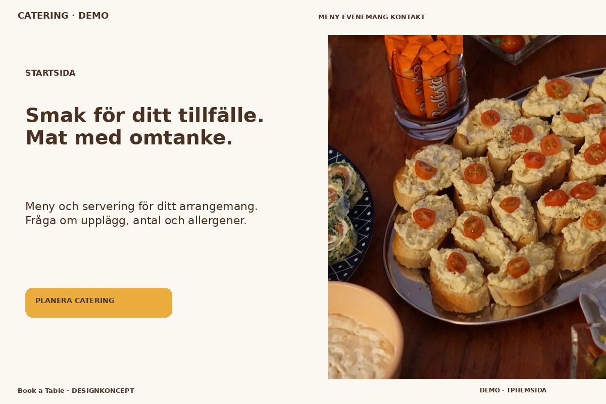 Book a Table – Startsida för catering