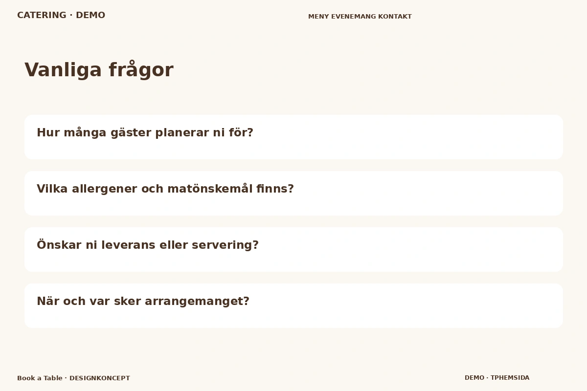 Book a Table – Vanliga frågor för catering