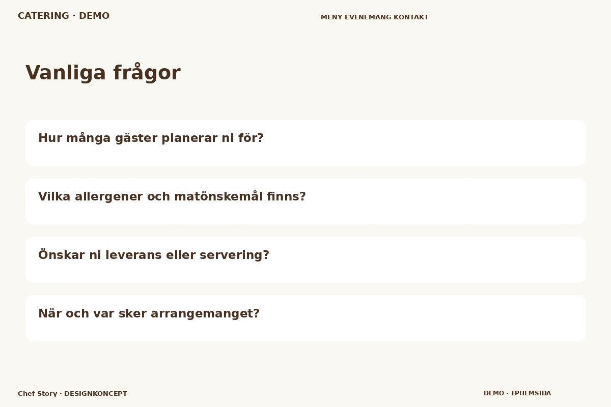 Chef Story – Vanliga frågor för catering