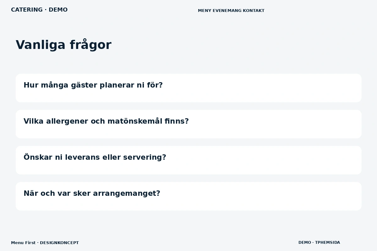 Menu First – Vanliga frågor för catering