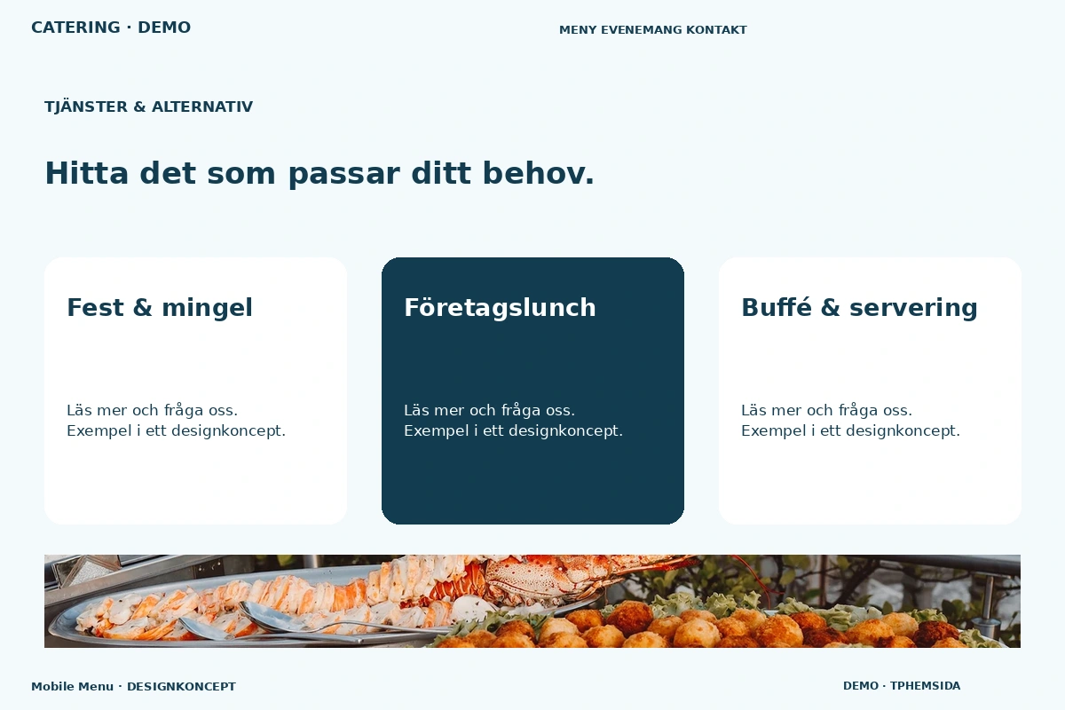 Mobile Menu – Tjänster & alternativ för catering