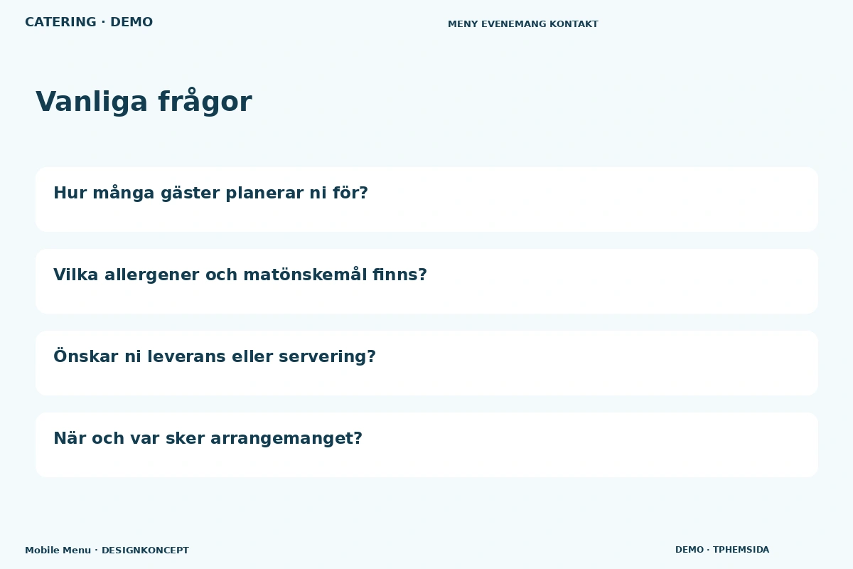 Mobile Menu – Vanliga frågor för catering