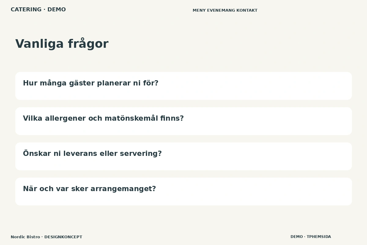 Nordic Bistro – Vanliga frågor för catering